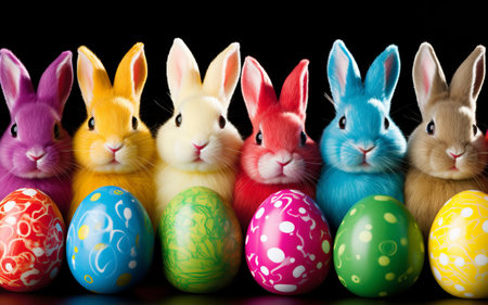 colored eggs and rabbits. happy easter concept.の素材