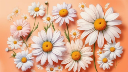 Beautiful flowers composition. Summer flowers concept. Flat lay, top viewの素材