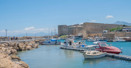 Kyrenia, Kyrenia, Northern Cyprus- June 1, 2024, Kyrenia Girne Old Harbour,Girne is a city on the northern coast of Cyprus, noted for its historic harbor and castle.のeditorial素材