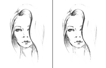 sketch girl face black and white linear. vector illustrationのイラスト素材