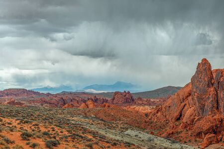 Thunderstorm over sandstone formations in Valley of Fire State Park. Nevada. USAの写真素材
