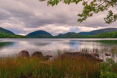 View of Eagle Lake at dusk. Acadia National Park. Maine. USAの写真素材