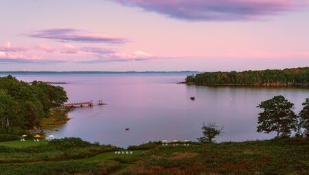 View of Penobscot Bay at sunset. Knox County. Maine. USA
