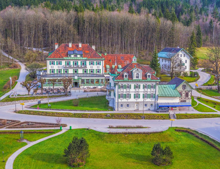Hohenschwangau village located between Neuschwanstein Castle and Hohenschwangau Castle. Bavaria. Germanyのeditorial素材