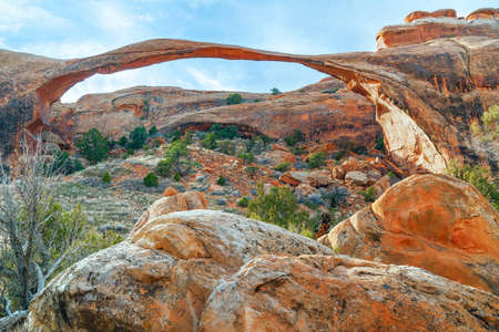 Landscape Arch is in the Devils Garden area in the north of Arches National Park. Utah. USAの写真素材