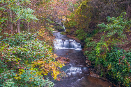 Upper cascades of Shequaga falls on the Shequaga creek. Montour Falls. New York. USA