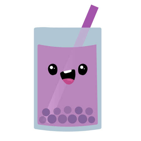 Blueberry smoothie. Vector illustration sketch. Character Cartoon. Cute Sticker. Kawaii cartoon Emoji. Blueberry yogurt. Flat cartoon illustration. happy fruits and vegetables.Cute cartoon berry.のイラスト素材