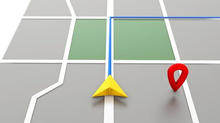 Minimal style GPS map navigator. tracking concept. Arrow and markers on a map. 3D rendering