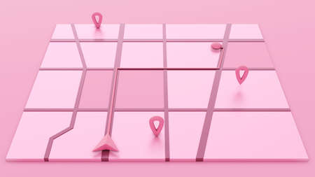 Minimal style GPS map navigator. tracking concept. Arrow and markers on a map. 3D renderingの写真素材