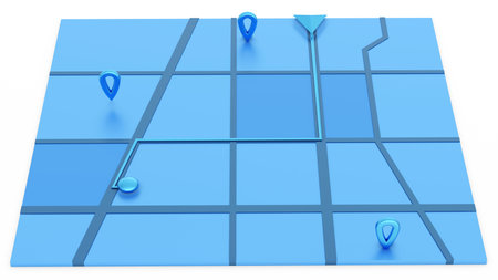 Minimal style GPS map navigator. tracking concept. Arrow and markers on a map. 3D renderingの写真素材