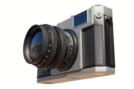retro film camera. 3D illustration of a camera on a white background.の写真素材