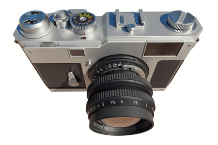 retro film camera. 3D illustration of a camera on a white background.の写真素材