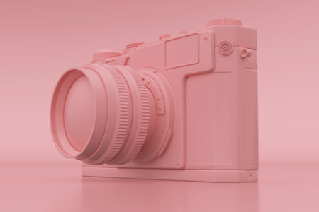 pink film camera 3D illustration of a camera on a pink background.の写真素材