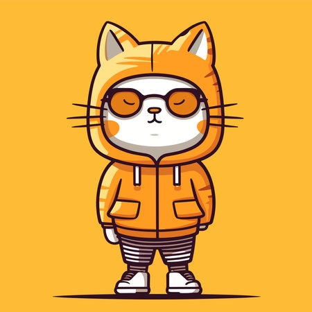 Cute cartoon fox in orange jacket and glasses. Vector illustration.