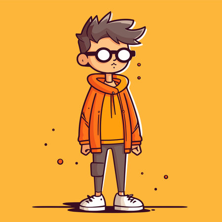 Cute cartoon boy wearing glasses and warm clothes. Vector illustration.のイラスト素材