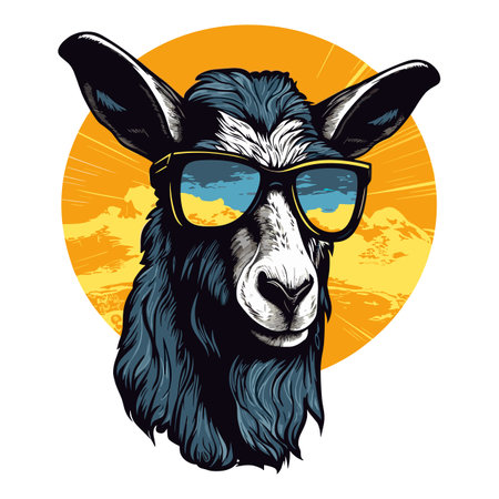 Vector image of a donkey with glasses and a sun in the backgroundのイラスト素材