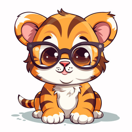 Cute tiger with glasses isolated on white background. Vector illustration.のイラスト素材