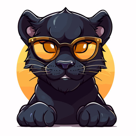 Cute cartoon black panther with glasses. Vector illustration on white background.のイラスト素材