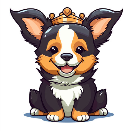 Welsh Corgi puppy wearing a crown. Vector illustration.のイラスト素材