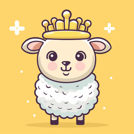 Cute sheep with crown. Vector illustration in flat cartoon style.のイラスト素材