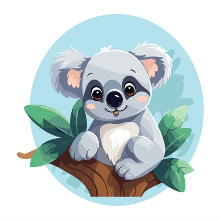 Cute koala sitting on a tree branch. Vector illustration.のイラスト素材