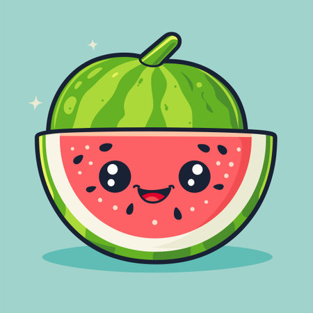 Cute watermelon character with kawaii face. Vector illustrationのイラスト素材