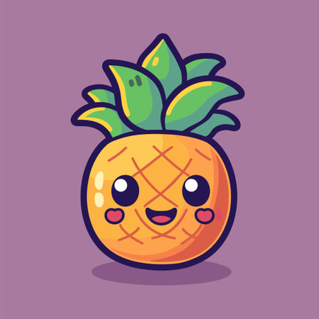 Cute pineapple character. Vector illustration in cartoon style. Isolated on purple background.のイラスト素材