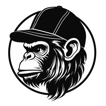 Gorilla monkey in a cap and a baseball cap. Vector illustration.のイラスト素材