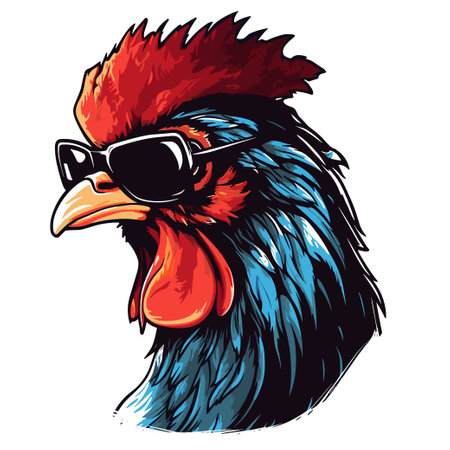 Rooster head with sunglasses. Vector illustration of rooster head.のイラスト素材