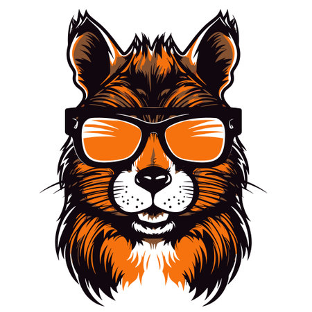 Vector illustration of a head of a dog with sunglasses on a white backgroundのイラスト素材