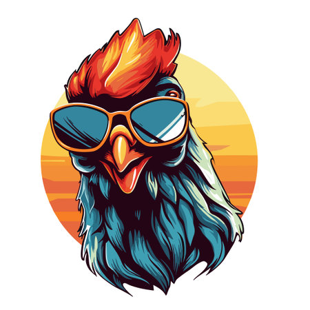 Rooster head in sunglasses. Rooster head in sunglasses. Rooster head vector illustrationのイラスト素材