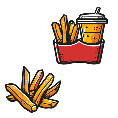 French fries and cup of coffee. Vector illustration of fast food.
