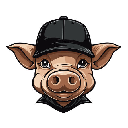 Pig head in a baseball cap. Vector illustration on white background.のイラスト素材