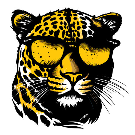 Leopard in sunglasses. Hand drawn vector illustration for t-shirt.のイラスト素材