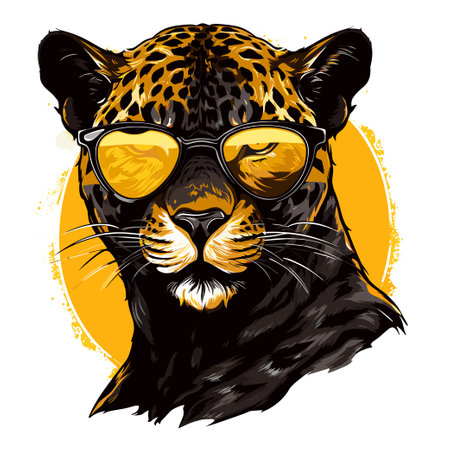 Leopard with sunglasses. Hand drawn vector illustration for t-shirt print.のイラスト素材
