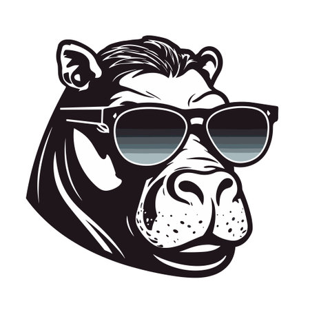 Stylized vector illustration of a hippopotamus head wearing sunglassesのイラスト素材