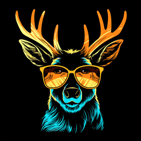 Deer with sunglasses. Vector illustration for t-shirt print.のイラスト素材