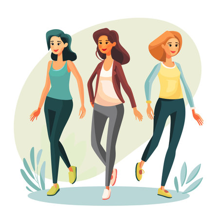 Group of young women in sportswear. Vector illustration in flat styleのイラスト素材
