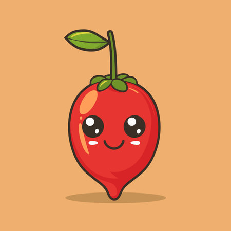 Cute kawaii red berry fruit character vector illustration.のイラスト素材