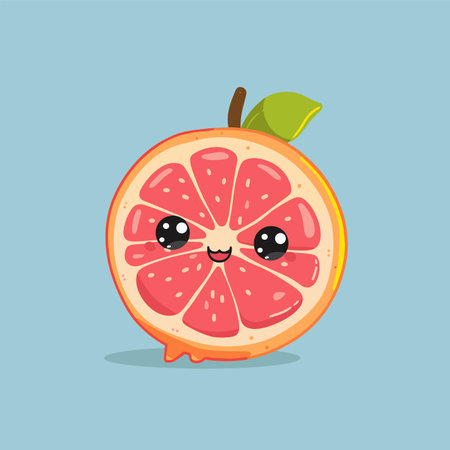 Cute cartoon grapefruit character with eyes and mouth. Vector illustrationのイラスト素材