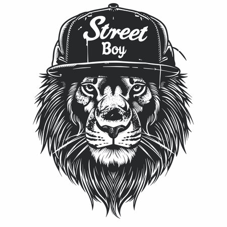 Lion head in a baseball cap. Vector illustration for your designのイラスト素材