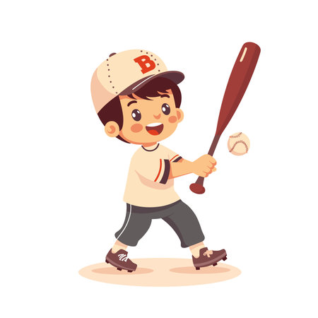 Cute little boy playing baseball vector Illustration on a white backgroundのイラスト素材