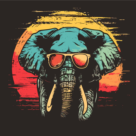 Elephant head with sunglasses. T-shirt design. Vector illustration.のイラスト素材