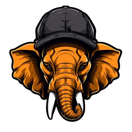 Vector illustration of an elephant head in a baseball cap and helmet.のイラスト素材
