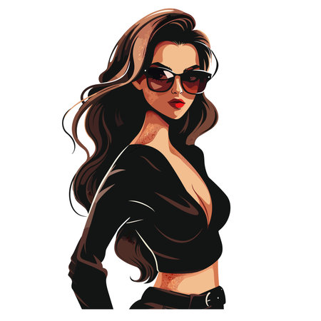 Beautiful sexy woman with long hair in sunglasses. Vector illustration.のイラスト素材