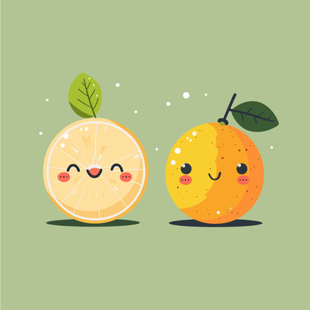 Cute cartoon orange fruit character. Vector illustration of citrus fruit.のイラスト素材