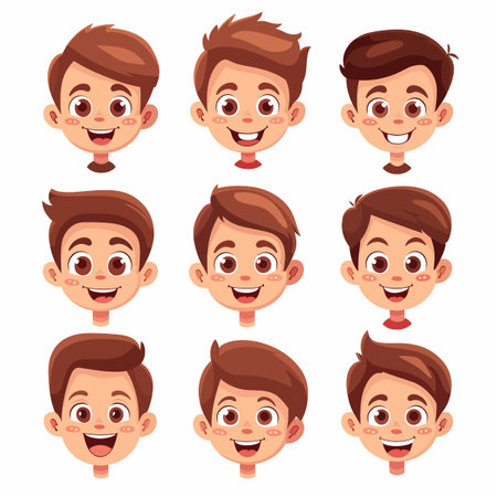 Boy face expressions set. Cartoon illustration of boy face expressions set for web designのイラスト素材