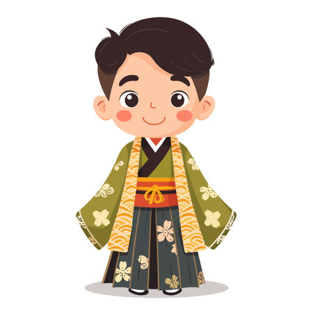 Cute little boy in kimono. Vector cartoon illustration.のイラスト素材