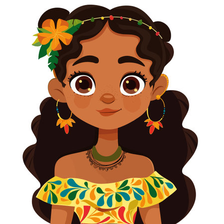 girl with flowers in her hair. Vector illustration.のイラスト素材