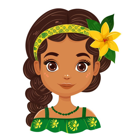 Cute girl with flowers in her hair. Vector illustration.のイラスト素材